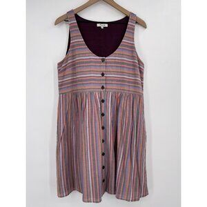 Madewell Tank Dress Women Medium Multi Color Stripe Button Front Scoop Neck